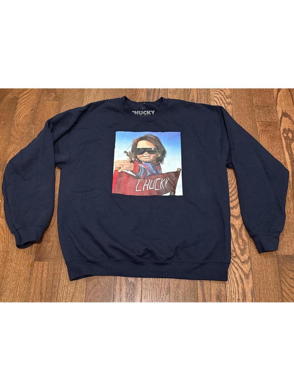 Child's Play Chucky Hollywood Directors Chair Large Blue Sweatshirt Horror Scary